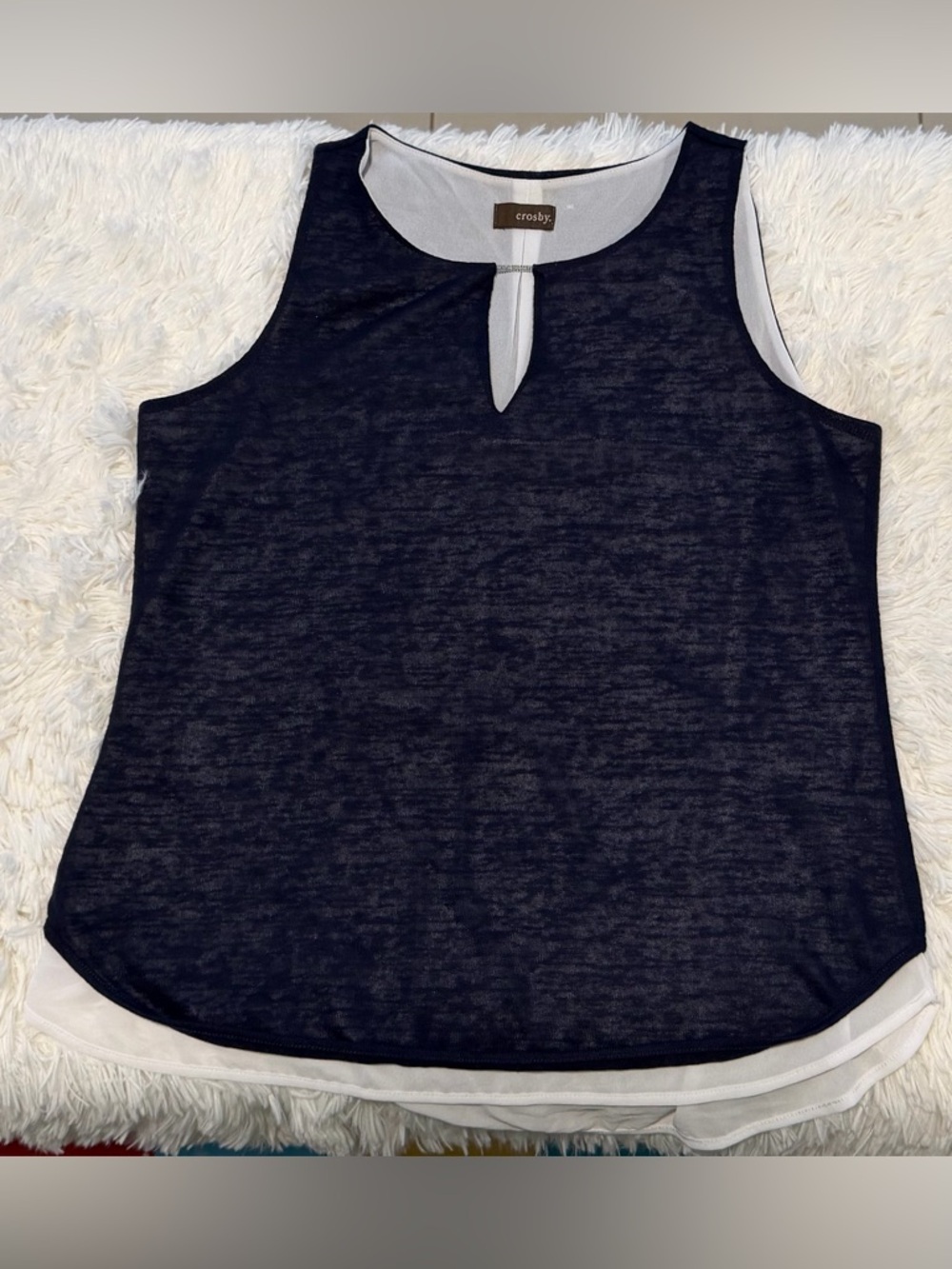 crosby. Navy & White Layered Sleeveless Keyhole Tank